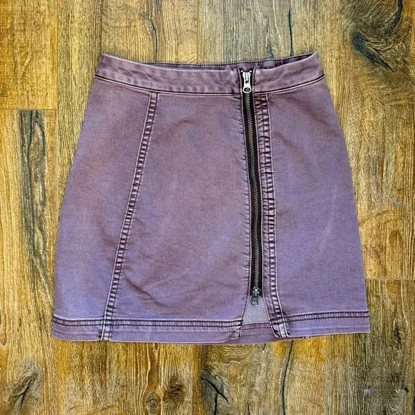 Free People Black Zip Up Denim Pencil Mini Skirt - Image 4