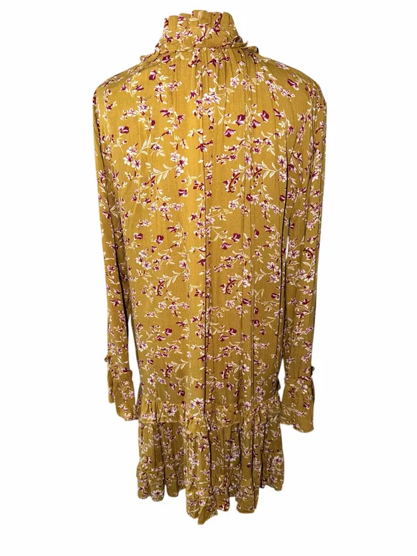 Pink Diamond Mustard Floral Ruffled Tiered Dress NWT Bohemian Mini Peasant M - Image 3