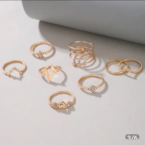 Boutique Gold Rhinestone Stacking Midi Finger Multi Size 8pc Ring‎ Set NEW - Image 7