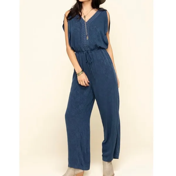 ARIAT Romper Jumpsuit Womens Size Large Blue Floral Boho‎ Country Cowgirl New - Image 3