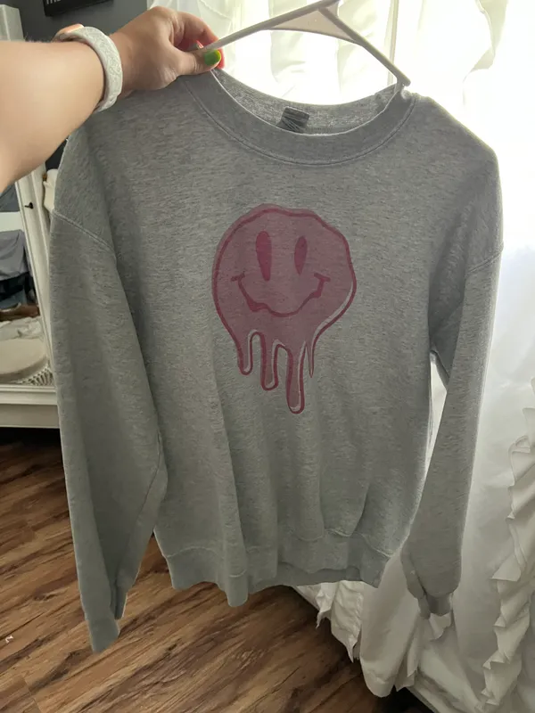 Drip Smiley Face Sweatshirt Gray Size M - Image 3