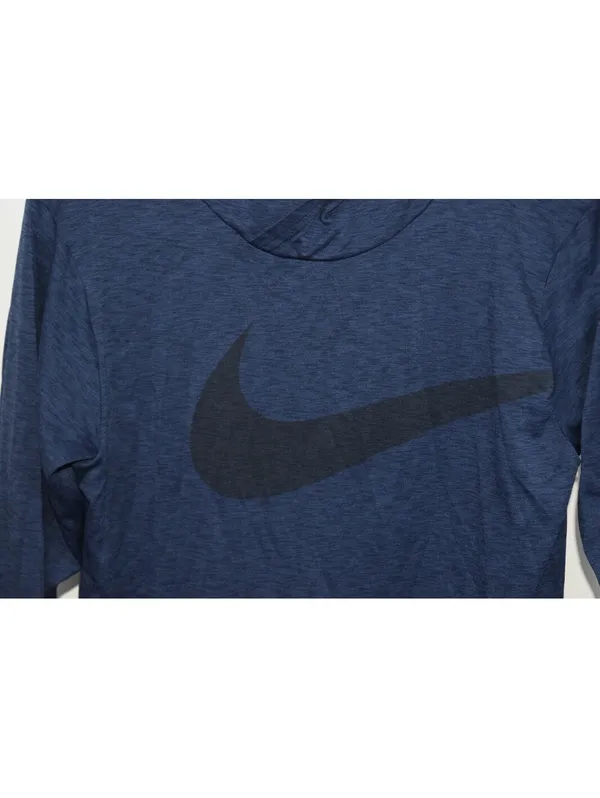 Nike Dri-Fit L Hoodie Women's Navy Blue Heathered Big Swoosh Logo Pullover - Image 6