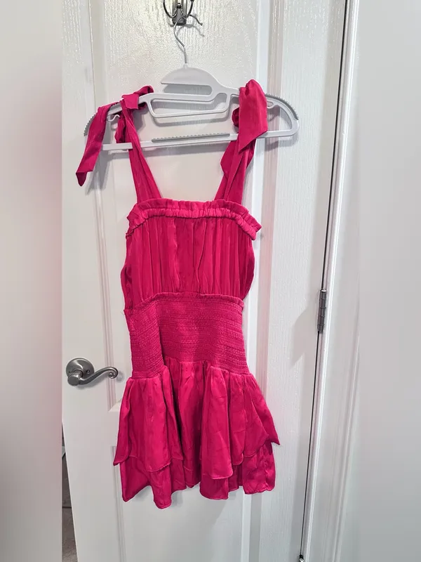NWT Chelsea & Violet Fuchsia Tie-Shoulder Smocked Waist Romper - Image 2