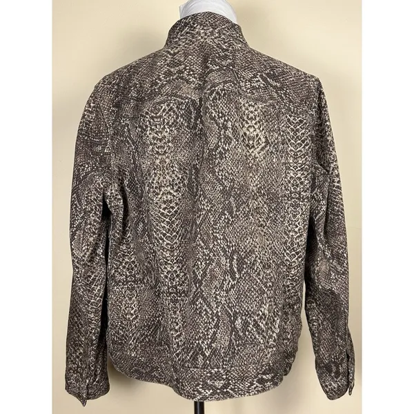 CHAPS Women 1X Snake Print Denim Jacket Brown Tan Reptile Stretch Jean Coat Plus - Image 2