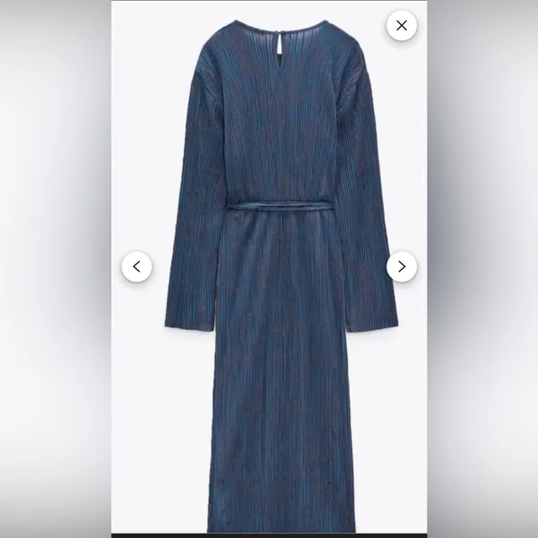 Zara Elegant Blue Patterned Dress Size L - Image 5
