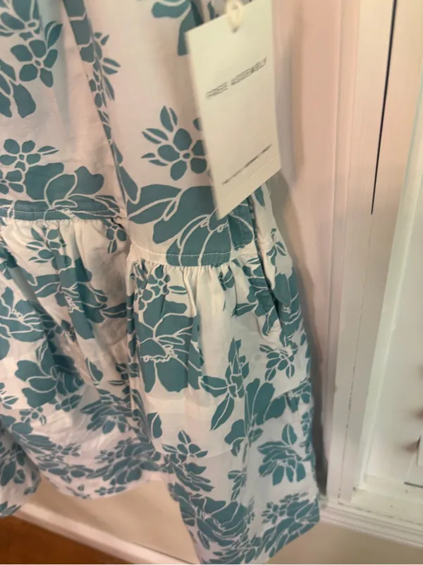 Free Assembly White And Blue Flutter Sleeve Floral Dress Size Small - Image 5
