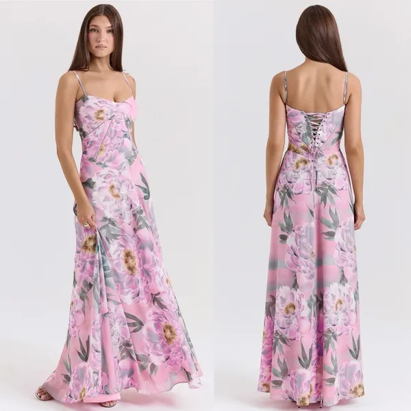 House‎ of CB ‘Seren Pink Floral Floral Lace Back Maxi Dress NWOT Size L A-C - Image 10