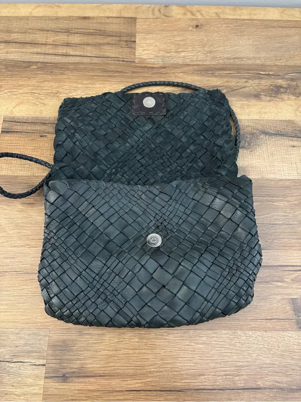House 2401 Woven Leather Crossbody Purse Bag Dark Green Made in Italy - Image 8