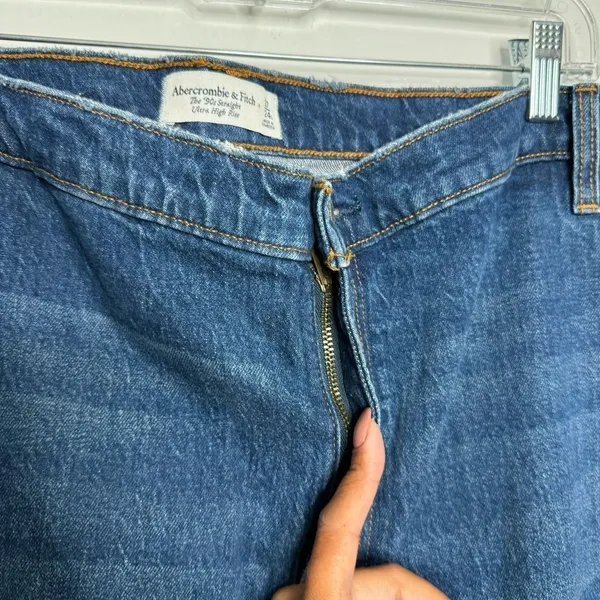Abercrombie & Fitch The 90's Straight Ultra High Rise Blue Wash 24‎ Long Casual - Image 7