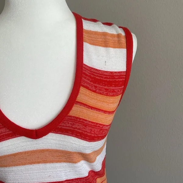 Vintage Striped Red and Orange Women's Top Size L - Image 2