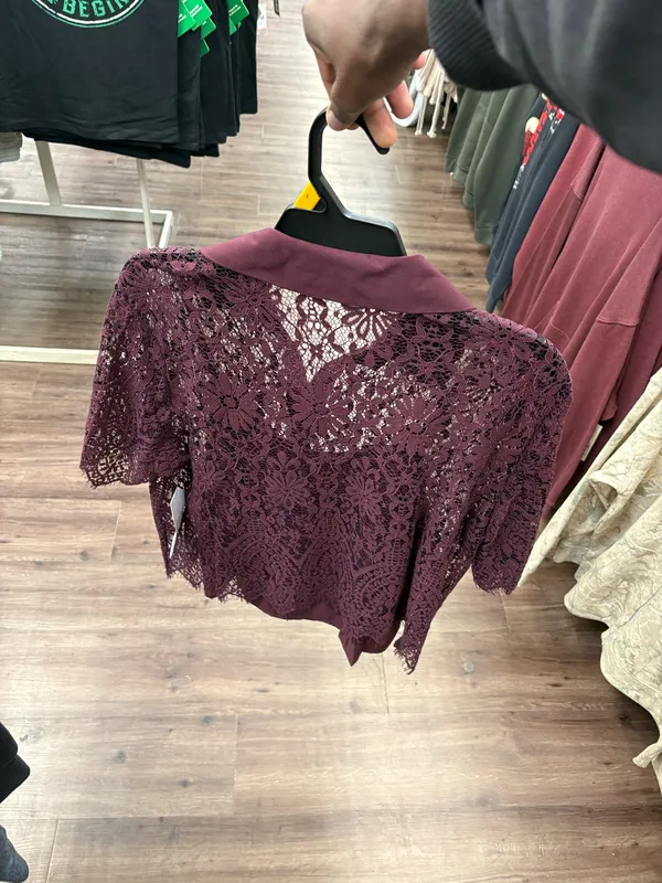 Elegant Lace Burgundy Free People Wrap Top - Image 2