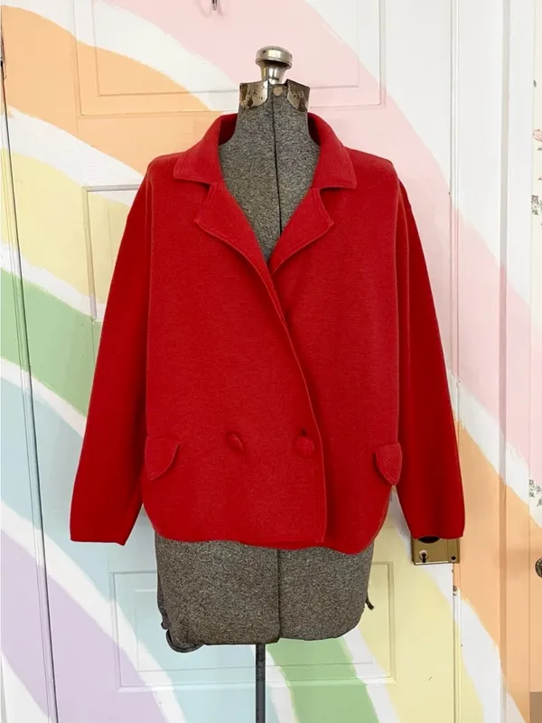 CAbi Coronation Cardigan Knit Jacket Cardinal Red 100% Cotton Blazer Sz S 💚🎀 - Image 3