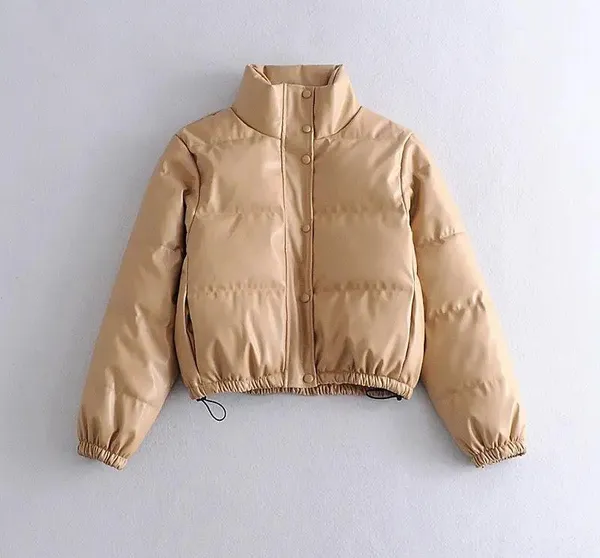 Small crop puffer beige Carmel warm winter coat jacket big Nwot Tan - Image 10