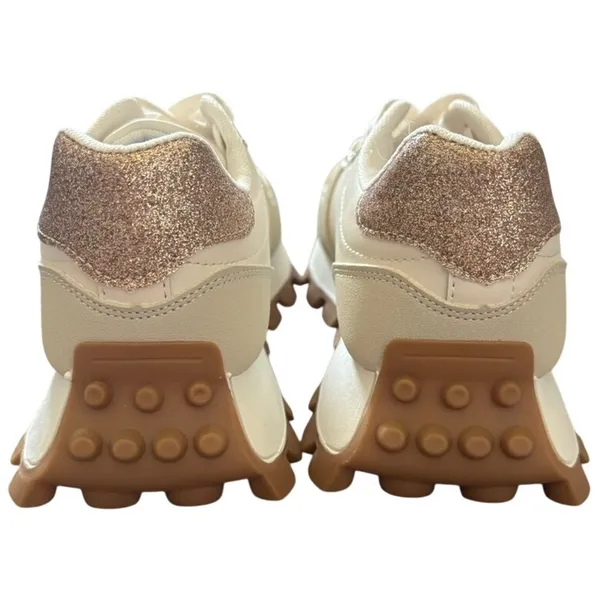 NEW Women's‎ Chunky Lug Sole Platform Sneaker Size 9 Neutral Glitter Glam - Image 3