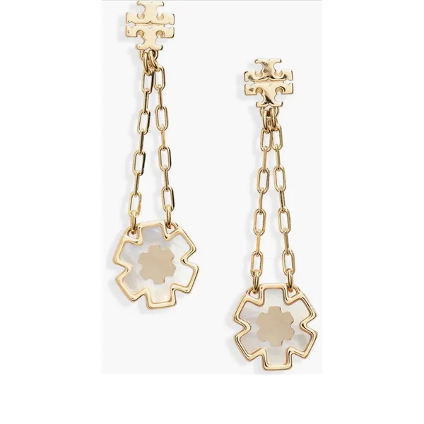 Tory Burch Kira Clover Linear Earrings Forget Me Not Drop Earrings New w/tag - Image 4