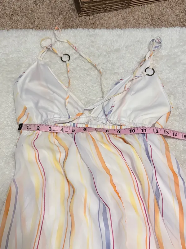 Charlotte Russe small White Striped Spaghetti Strap Ruffle Hem Maxi Dres - Image 2