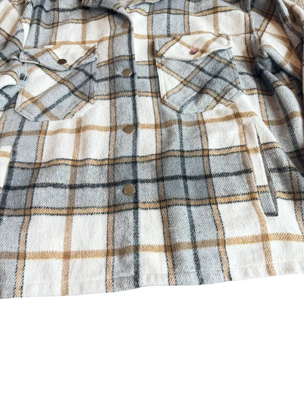 Bohme Plaid Flannel Shacket Shirt Jacket Snap Down Button Pockets Medium Women's - Image 5
