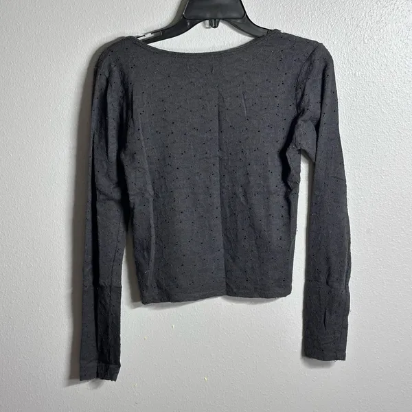 American Eagle Women Lace Long Sleeve Gray‎ Crop Top XS - Image 4