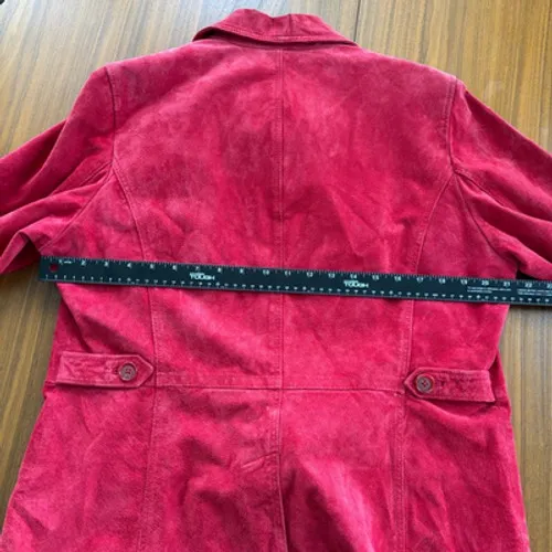 Y2K Vintage Suede Chore Jacket Deep Cherry Red Leather Coat Boho Western Utility - Image 8