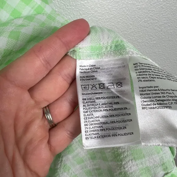 H&M Divided‎ Women Green Gingham Puff Sleeve Sweetheart Dress M - Image 5