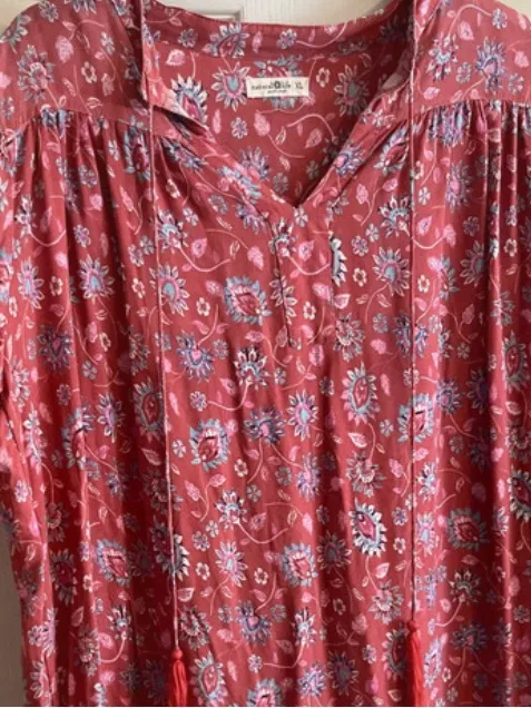Natural Life Dara Floral Tassel Kaftan 3/4 Sleeve Maxi Dress Size XL hippie boho - Image 3