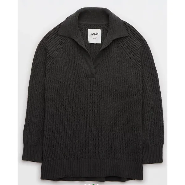 Aerie Womens Sugar Rush Chenille Sweater Charcoal‎ Gray V-Neck Pullover Small - Image 3