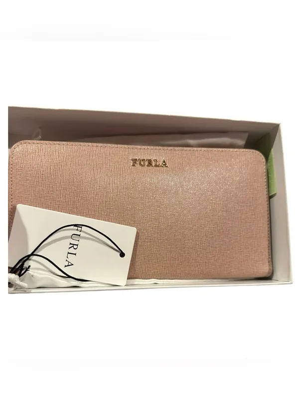 Furla Babylon Moonstone Tan pink leather and viscose zippered wallet. - Image 3
