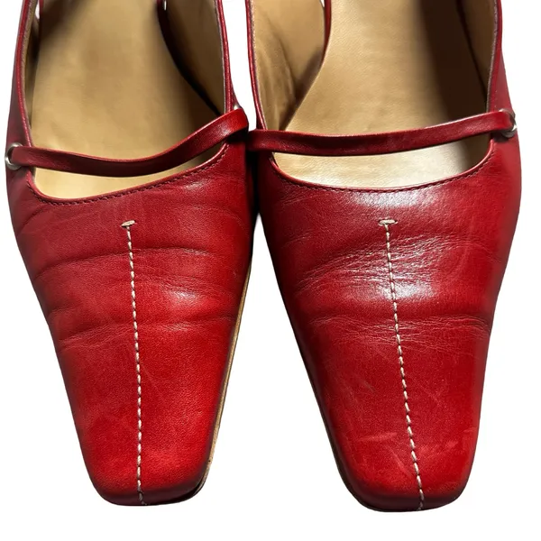 Nine West Red Leather Square Toe Mary Jane Slingback Heels 8.5M Y2K - Image 12