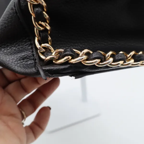 Marc New York Satchel Womens Large Black Pebbled Chain Accent Gold Hardware Fair - Image 9
