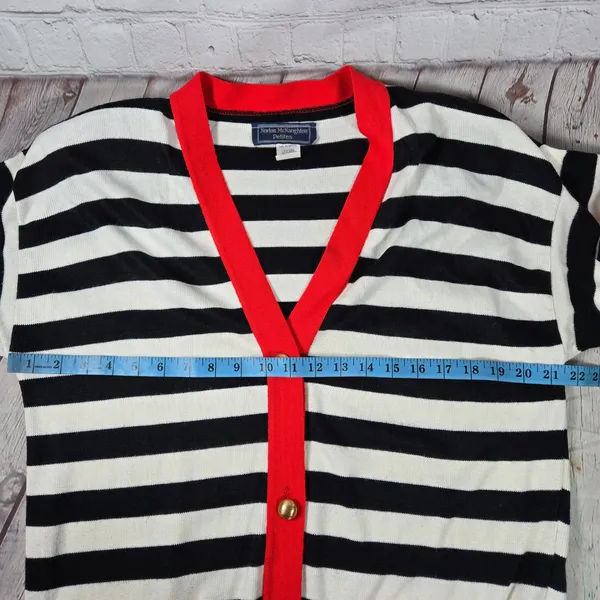 Norton McNaughton Petites‎ Black White Red Striped Button Front Cardigan Sweater - Image 8