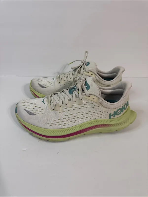 Hoka Kawana Women's Athletic Shoes in Cream, Lime & Pink Accent - Image 4