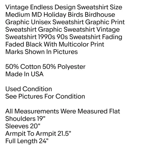 Endless Designs Vintage Sweatshirt Size Medium M Holiday Birds Birdhouse Graphic Unisex Sweatshirt - Image 2