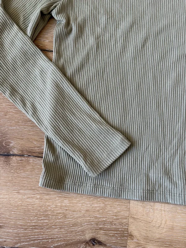 Olive Green Ribbed Long Sleeve Turtleneck Top - Image 2