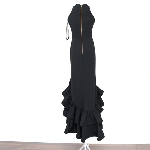 Betsy & Adam. Arielle Scuba‎ Crepe Ruffle Slit Gown. - Image 3