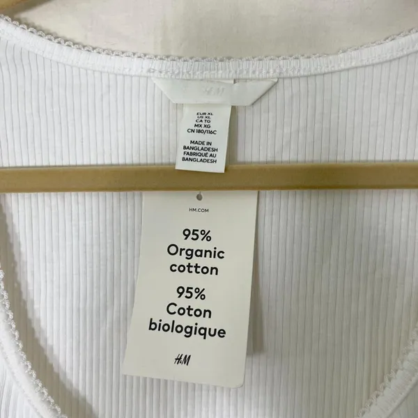 H&M White Ribbed Ruched Tank Top Organic Cotton US XL - Image 2