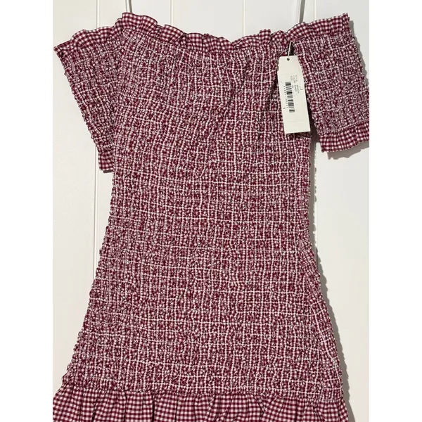 Petersyn Mini Benson Dress XS Smocked Off Shoulder Gingham Cotton NWT - Image 12