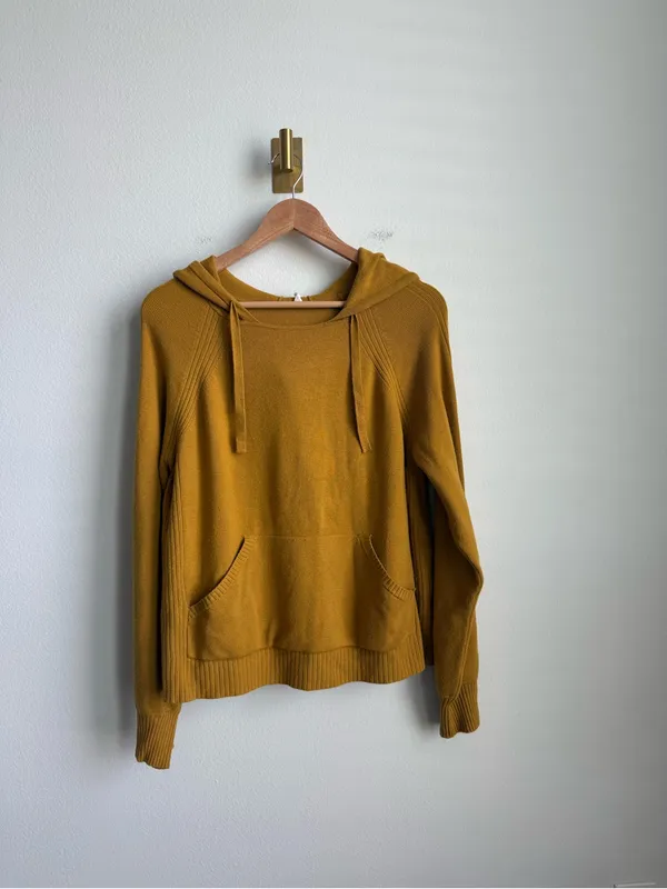 Anthropologie Daily Practice Racing Hoodie Maize Yellow Knit Sweater M - Image 5