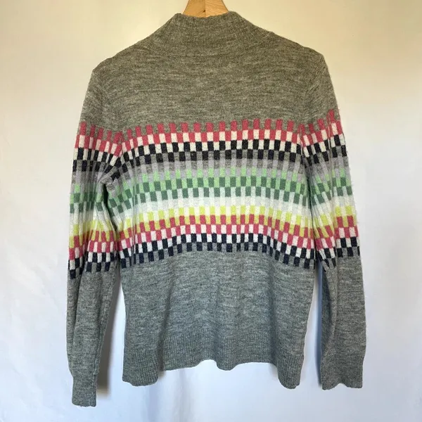 LOFT gray wool blend colorful‎ center stripe women's size L turtleneck sweater - Image 6