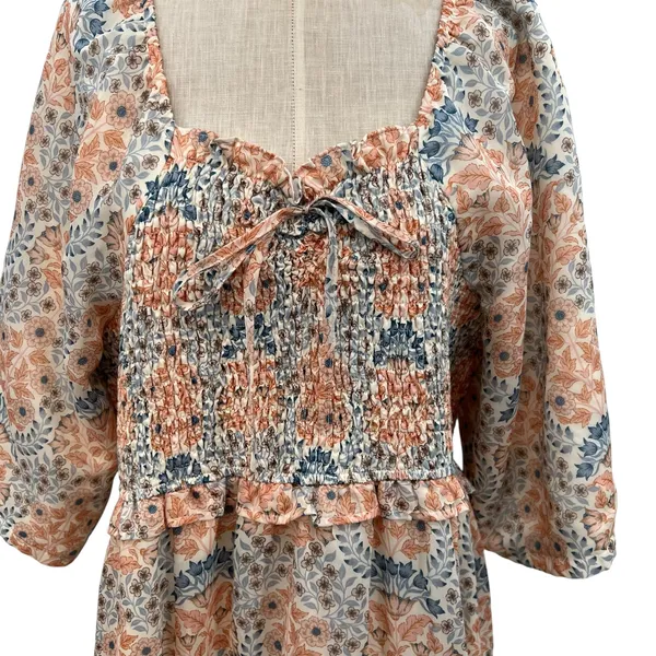 Ivy City Co. Nora Maxi Dress Floral Print Smocked Orange Blue‎ Plus Size 1X - Image 6