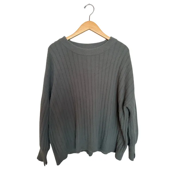 Aerie American Eagle Oversized Soft Crewneck Sweater Size S Green Ribbed Knit - Image 3