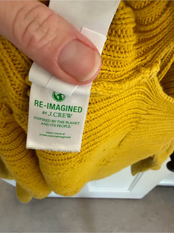 J.Crew Cotton Cable Knit Mockneck Sweater Mustard Yellow Oversized XL - Image 5