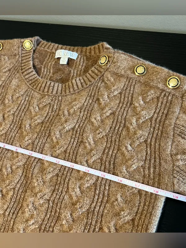J. Crew Cable Knit Sweater With Buttons in Supersoft Yarn Brown Relaxed‎ Fit XS - Image 11