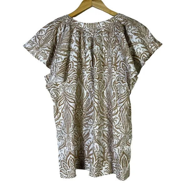 LOFT Floral Flutter Sleeve V-Neck Top Brown Cotton Tropical Boho Coastal Size M - Image 5
