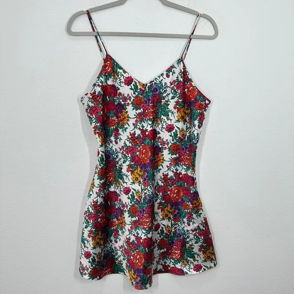 Vibrant Retro Floral Print Mini Slip Dress Chemise Nightie‎ Spaghetti Straps - Image 2