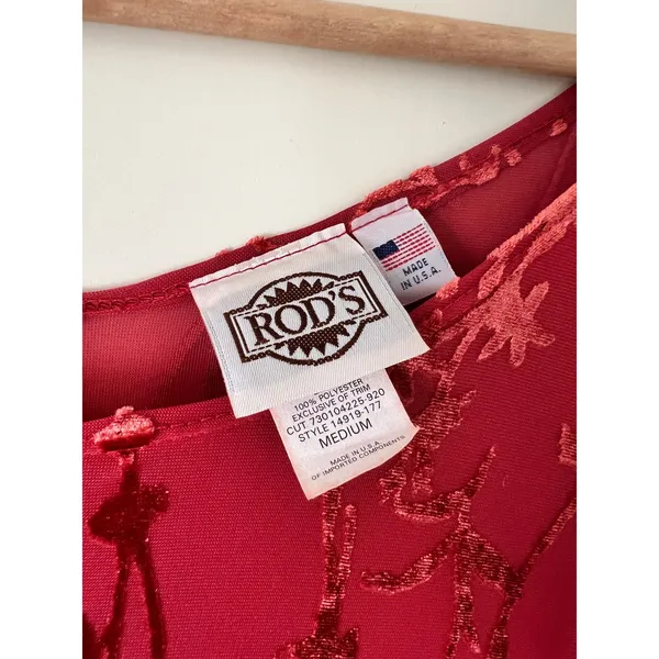 Rod's Western Dusty Red Fields Velvet‎ Lace Tiered Women’s Dress Medium Cowgirl - Image 4