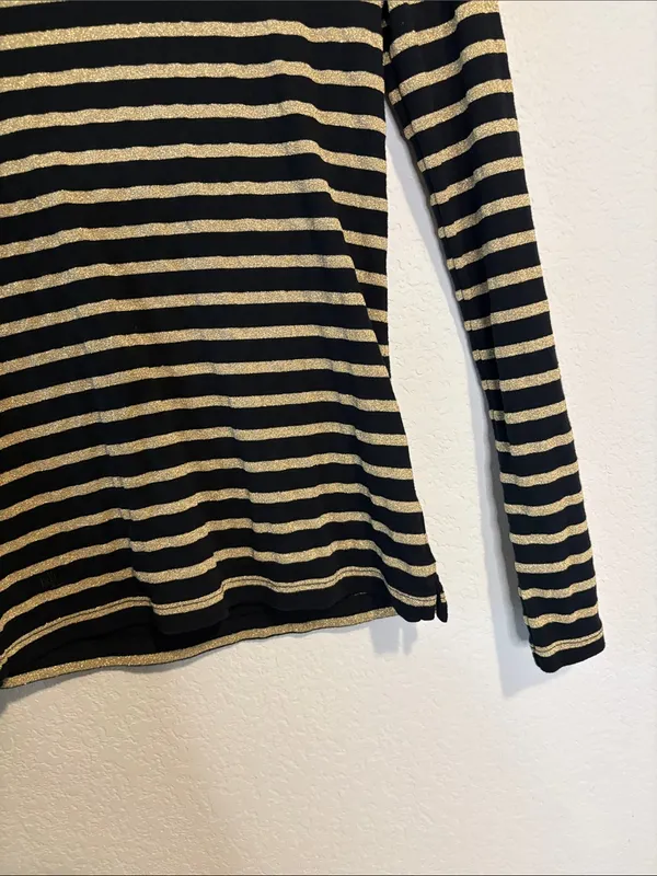 Lauren Ralph Lauren Black & Metallic gold Striped long sleeve Top small - Image 4