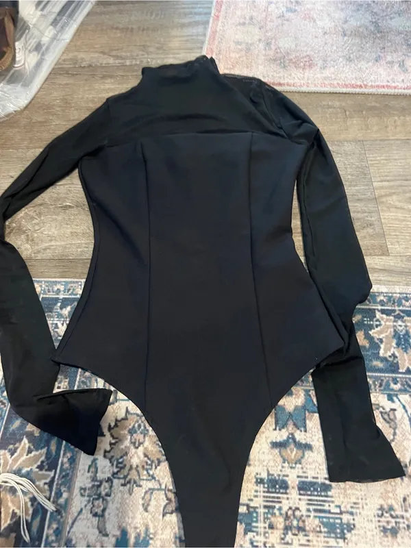 Abercrombie Black Long-Sleeve Sheer-Panel Bodysuit - Women Intimates - Image 7