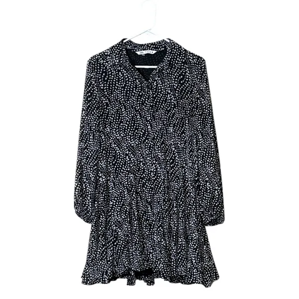 Zara Black and White Patterned Long Sleeve Dress,Size S - Image 5