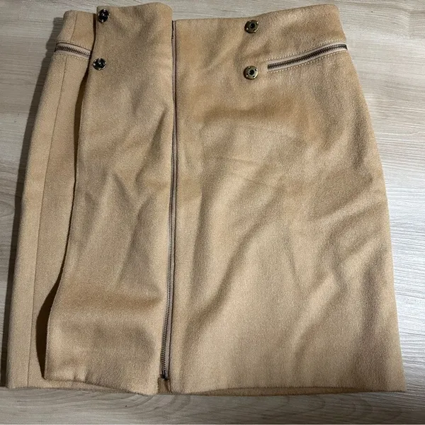 Tory Burch Wool Mini Skirt Tan 2 Womens‎ Zip Detail A-Line Luxury - Image 6