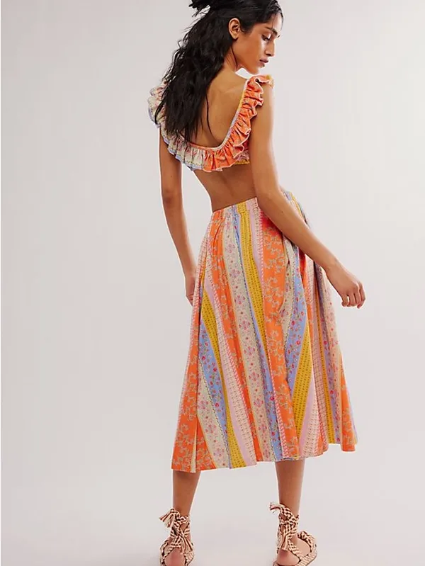 Free People As It Was In Oaks Ruffle Crop Top Patchwork Print NWT Small $168 - Image 3